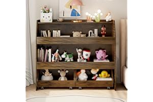 COZPAW Toy Storage Organizer, 3 Tier Montessori Shelf with Movable Bins, Toy Organizers Book Shelf for Kids Room, Playroom, Nursery (Brown)