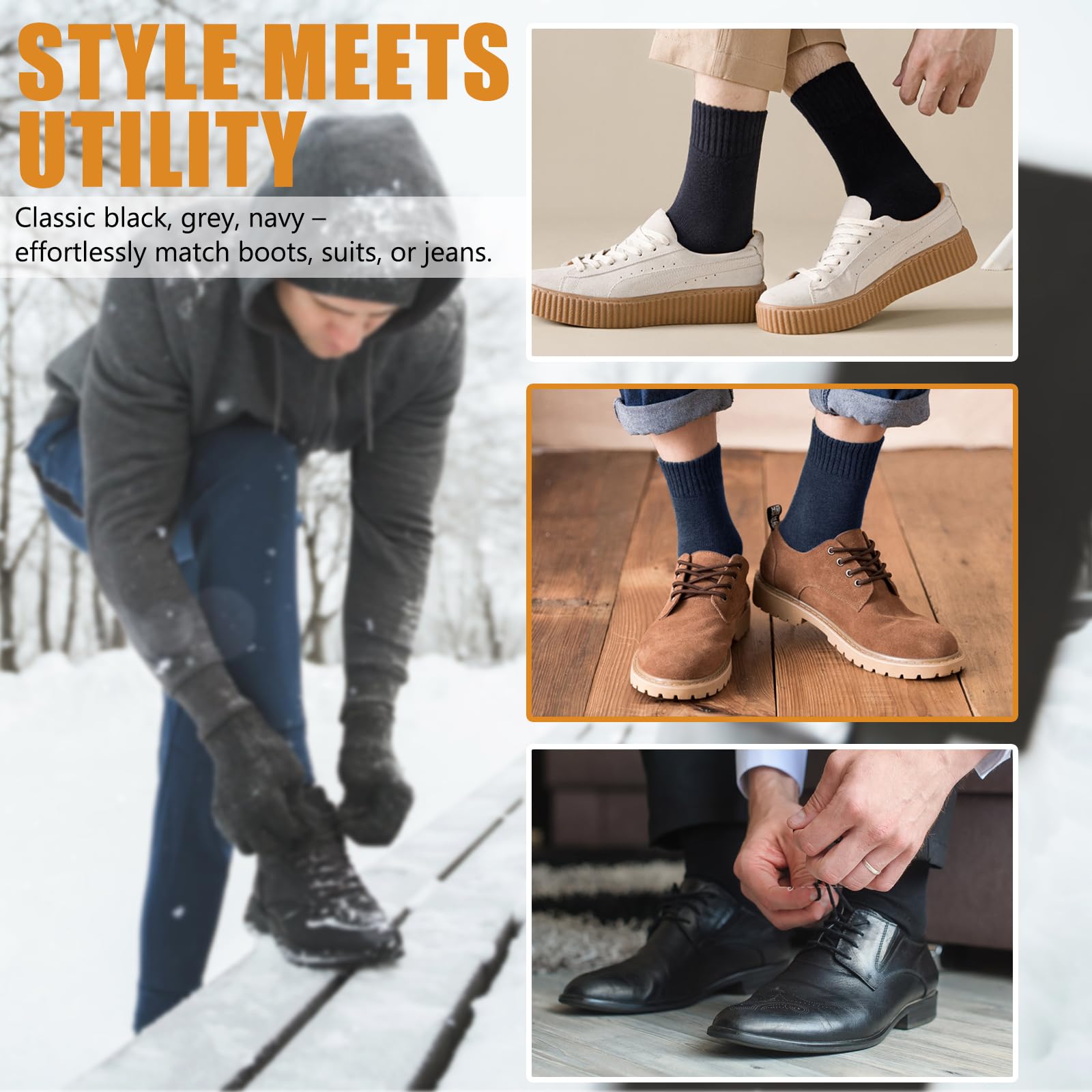 Hocerlu Warme Socken Herren, Thermosocken Dicke Wintersocken Frotteesohle WanderSocken WollSocken Geschenke für Herren im Winter 5 Paar - Gemütlich und Atmungsaktiv, EU-Größe 39-45 6