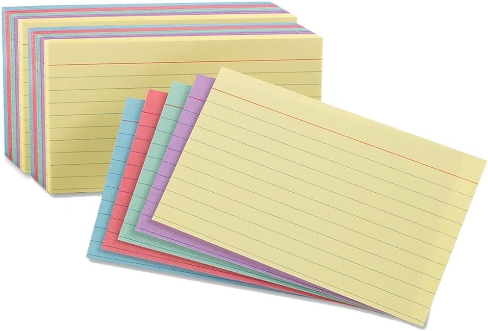 1000 Colored Index Cards Ruled 3" x 5" 10 Packs of 100 each Amazon
