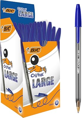 Penne Blu a Sfera, Cristal Large, Punta Media, 1.6 mm, Confezione 50 Penne, Fornitura per Cancelleria Scuola e Ufficio