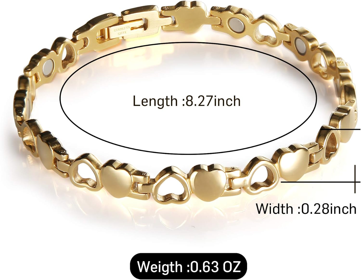 Magnetic Bracelet for Women, Pain Relief Therapy Stainless Steel Golden Heart Magnets Bracelet, Adjustable: Health & Personal Care