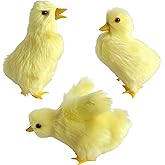 Basuo-9Q Pack of 3 Realistic Yellow Baby Duck Figurines - Lifelike Plush Ducklings Spring Duckies Farm Animal Easter Decoration Barnyard Ornaments Photo Props