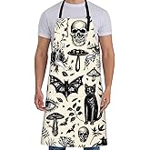 ainori Gothic Apron for Women with Cats, Skulls, And Bat,28x33in,Goth Kitchen Aprons with 2 Pockets, Oxford Fabric,Bold Halloween Adjustable Apron for Cooking Baking Gardening Chef,Gifts for Mom Wife