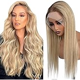 13x6 Lace Front Wigs Human Hair Brown Roots to Golden Blonde Balayage Blonde Wig Human Hair Highlights Glueless Wigs Human Hair Pre Plucked 20 Inch Straight Lace Front Highlights Wigs for White Women