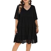 HJJPWW Women's Plus Size Summer Chiffon Loose Fit Dress Casual V Neck Belly Sleeve Babydoll Maternity Dress Sundress