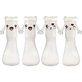 Anshome 2 Pairs White Magnetic Holding Hands Socks for Men Women Funny Socks Gifts For Couples Anniversary, Best Friends Engagements, Teens-3D Eye Hand Holding Cute Sock Novelty Birthday Gifts