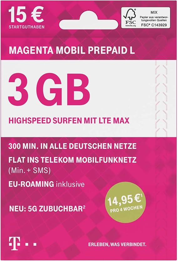 Telekom Magentamobil Prepaid L Sim Karte Ohne Amazon De Elektronik
