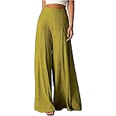 GORGLITTER Women's Flowy Wide Leg Pants Boho Loose Elastic High Waisted Textured Palazzo Trousers Vacation Casual
