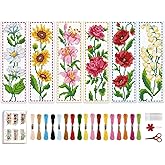 ACRNIGHEET 6PCS Cross Stitch Bookmark Kit for Beginner Flower Pattern Stamped Cross Stitch Kits for Adults Crossstitch Kits Adult Bookmarks with Instructions Hand Embroidery Craft Gift 8''x2.4'' 11CT