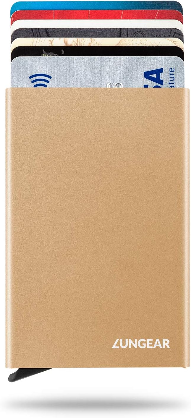 LUNGEAR RFID Credit Card Holder Slim Wallet Front Pocket Card Protector Pop up Design Aluminum Up to Hold 6 Cards