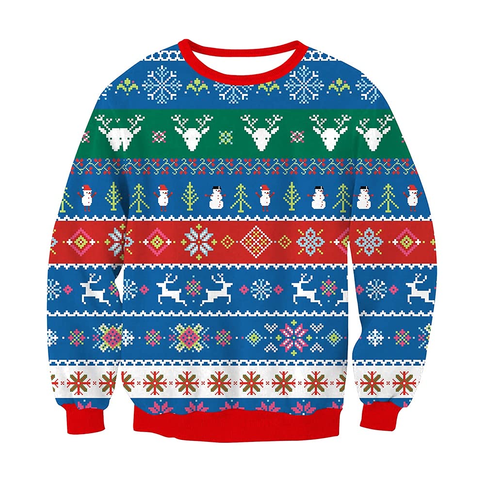eBoutik - Adult Unisex Festive Colorful & Jolly Christmas Jumpers - Novelty Unisex Funny Pullover Jumper - Great For Xmas Parties, Family Events, or Christmas Day (Blue Christmas - Large)