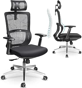 Amazon Com Mfavour Ergonomic Office Chair Mesh Chair With 3d Armrest And Adjustable Headrest High Back Office Chair With Breathable Mesh And Lumbar Support Home Office Desk Chairs With Thick Seat Cushion Kitchen