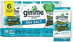 Gimme Seaweed Organic Premium Roasted Seaweed Snacks, Sea Salt, 6 Count, Keto, Vegan, Gluten-Free, Great Source of Omega3s an