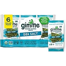 Gimme Seaweed Organic Premium Roasted Seaweed Snacks, Sea Salt, 6 Count, Keto, Vegan, Gluten-Free, Great Source of Omega3s an