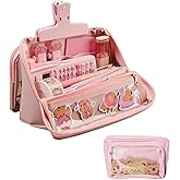 Hopesky Pencil Case - Removable Clear Large Capacity Aesthetic Pencil Pouch with Sturdy Zipper, Canvas Stationery Organizer Pen Pouch with Compartments for College, office, Travel (Pink)