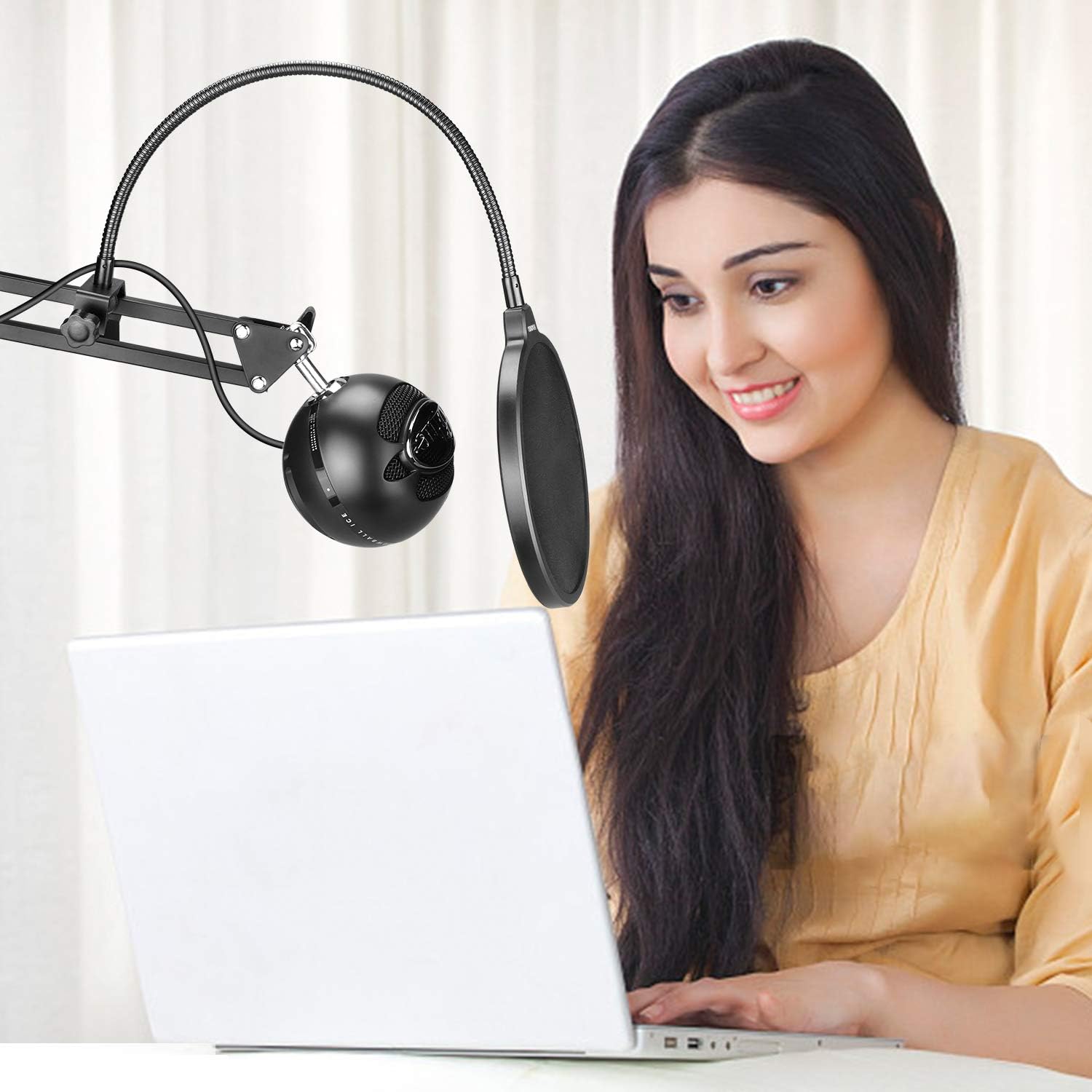 Aokeo Professional Microphone Pop Filter Mask Shield For Blue Yeti and Any Other Microphone, Mic Dual Layered Wind Pop Screen With A Flexible 360° Gooseneck Clip Stabilizing Arm: Musical Instruments
