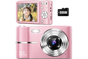 QUMCOU Digital Camera, FHD 1080P Kids Camera, 50MP Point and Shoot Camera with 16X Zoom Anti Shake, Compact Portable Small Camera for Girls Boys Teen Student with 32GB Card, 2 Batteries