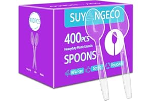 SUYANGECO [400 Count] Clear Plastic Spoons Heavy Duty Disposable Spoon Reusable Bulk Plastic Utensils Sturdy Cutlery Set Durable Plasticware Silverware for Party,Every Day Use,Picnic,Camping,Wedding,Barbecues