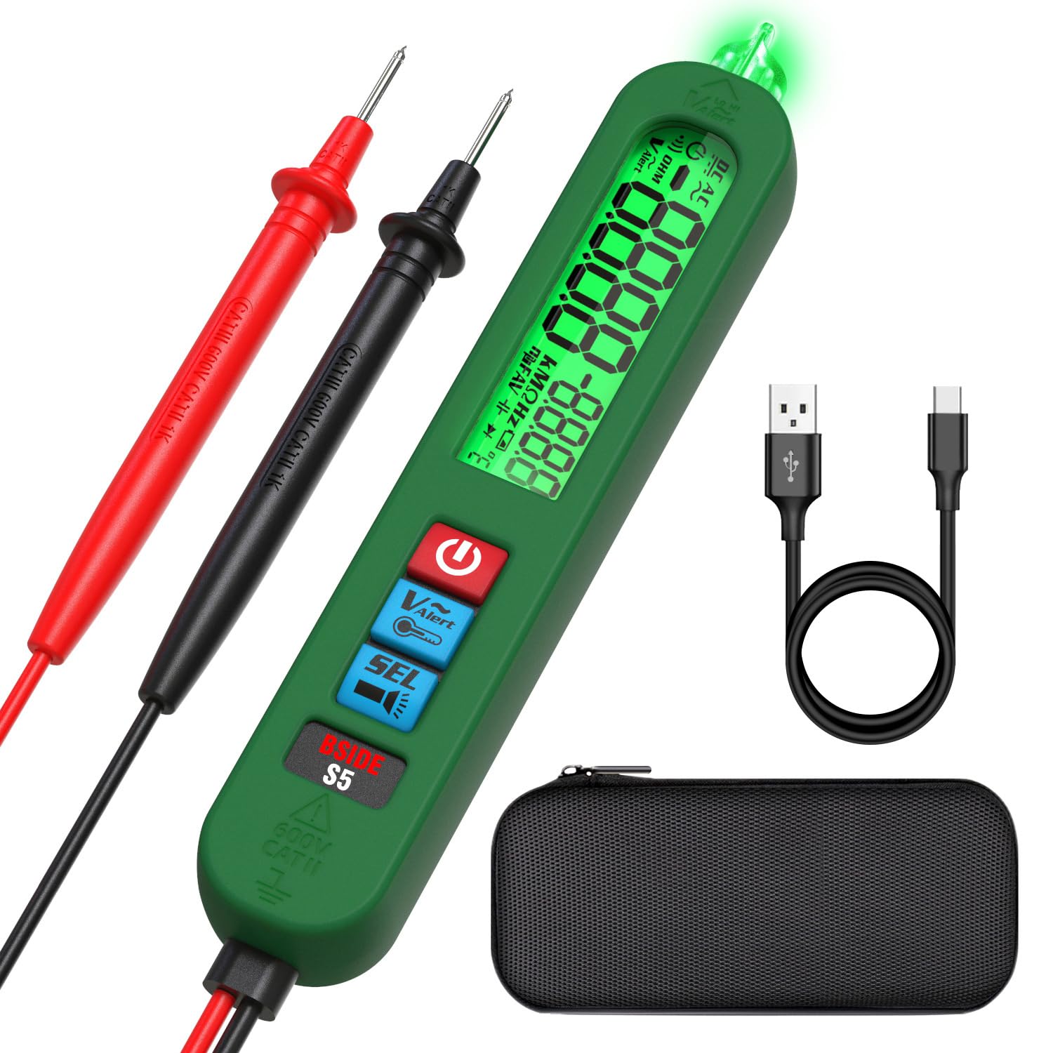 BSIDE S5 Electrical Voltage Tester Pen Rechargeable Pen Type Smart Multimeter with Super Large LCD NCV Non Contact Circuit Tester Diode Resistance Frequency Continuity Tester Live Wire Detector