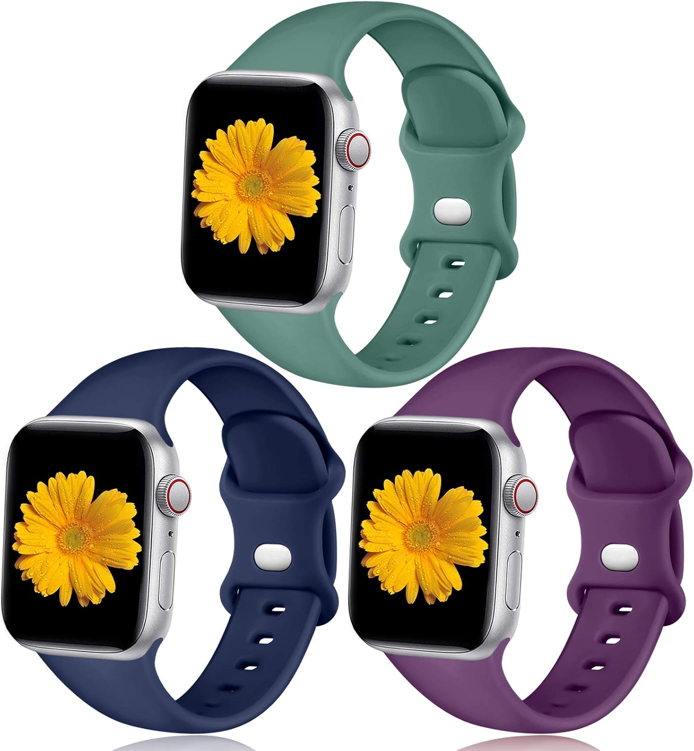 Easuny Sport Bands Compatible for Apple Watch 40mm 38mm Womens Men - Sport Silicone Wristband Strap Replacement Accessories for iWatch Series 6/5/4/3/2/1,3 Pack of Dark Blue/Purple/Pine Green, S/M