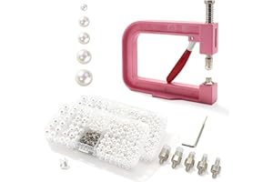 AILUHONG Pearl Setting Machine Hand Press Tools 2 Boxes White No Holes Pearl Beads with Rivet Studs Screw Heads L Hexagon Wrench for Decorating Clothes Hat Trousers Dresses Bag Hair Band DIY Crafts (Pink)