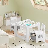 Lestarain Children's Table and Chair Set with Storage, White + Grey view 7