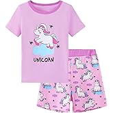Mikrdoo Girls Pajamas 2-Piece Summer Soft Cotton Short Sleeve Toddler Sleepwear Snug Fit PJs for Kids Size 2-7 Years