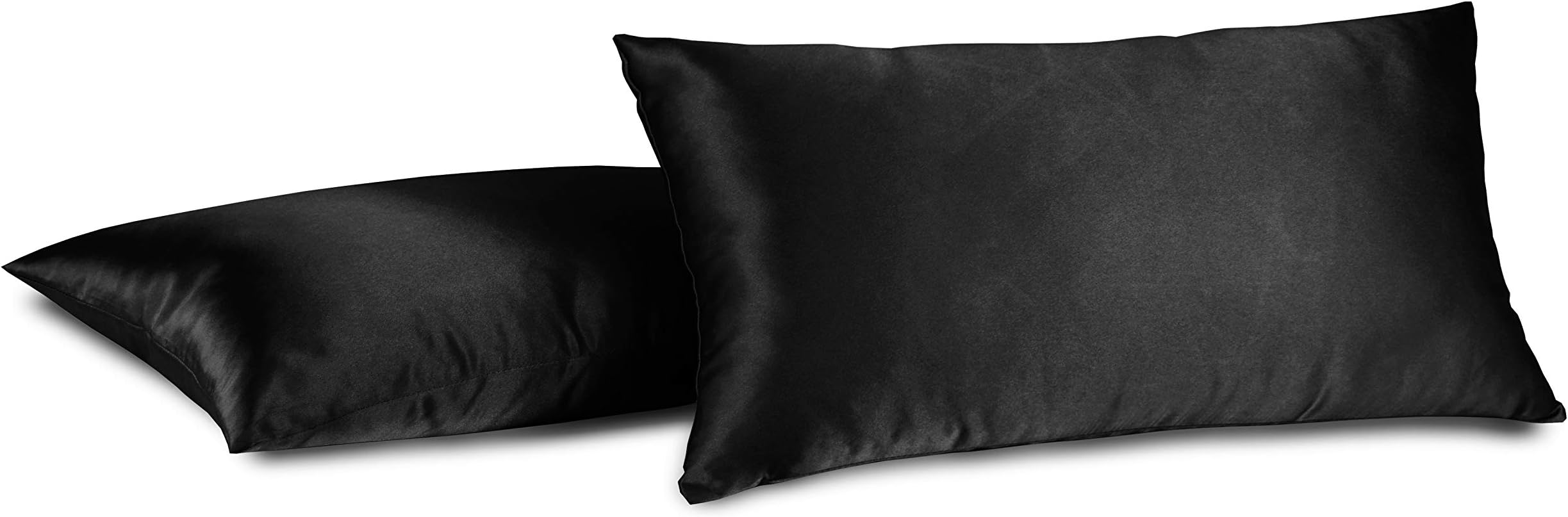 Aiking Home 100% Polyester Bridal Satin Luxury Pillowcases – Set of 2 Invisible Zipper Pillowcases - Machine Washable - (Queen 20x30 inch, Black)