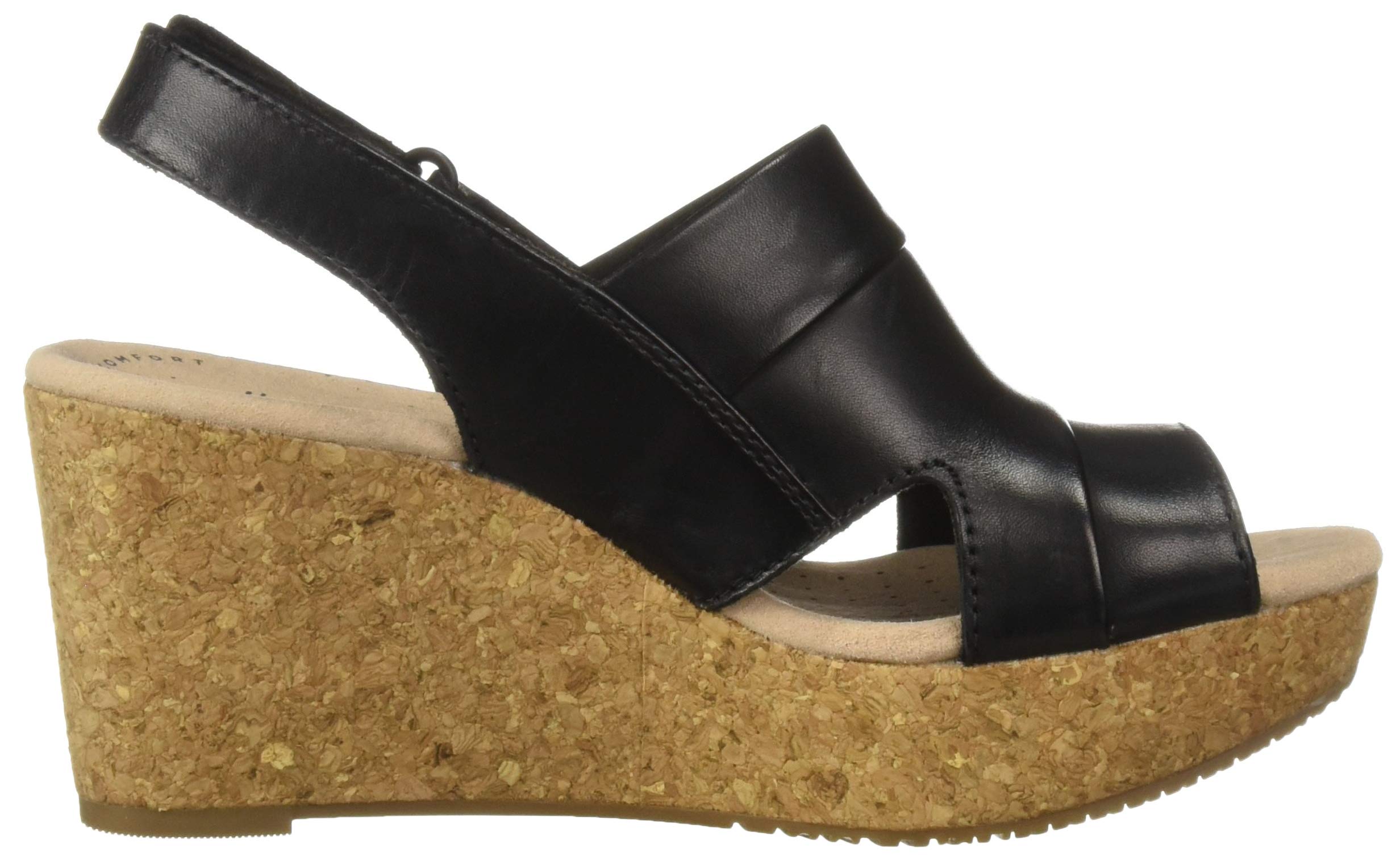Clarks Women's Annadel Ivory Wedge Sandal, black leather, 080 W US - Image 7