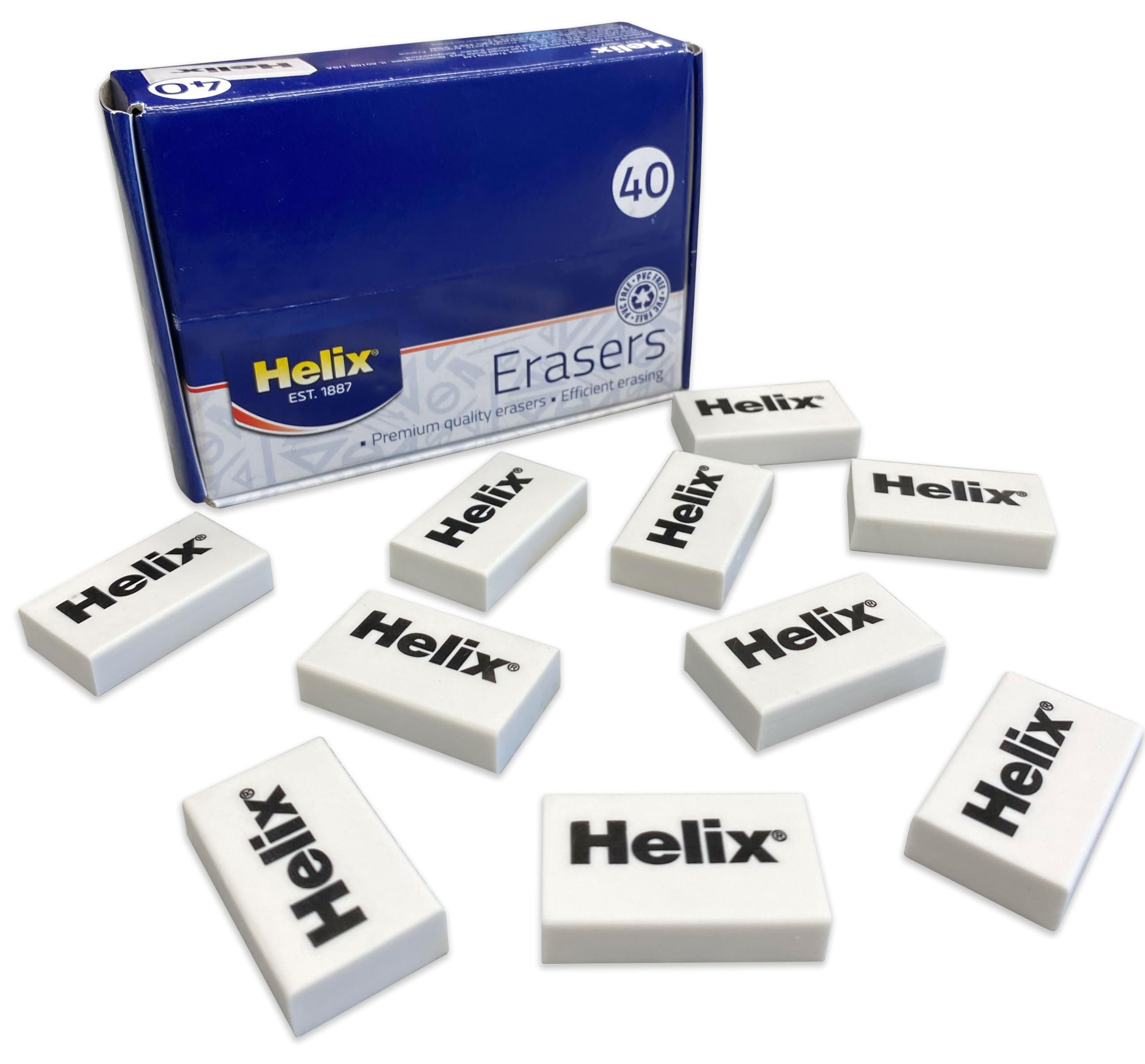 Helix Small White Classic Erasers (Box of 40), 34MM