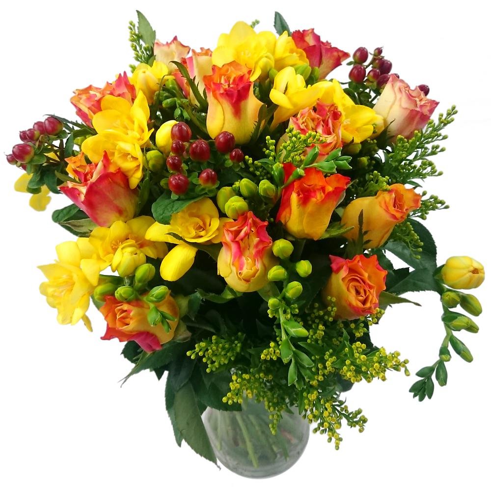 Clare Florist Rose and Freesia Fresh Flower Bouquet - Beautiful Roses and Freesia Flowers Arranged by Florists