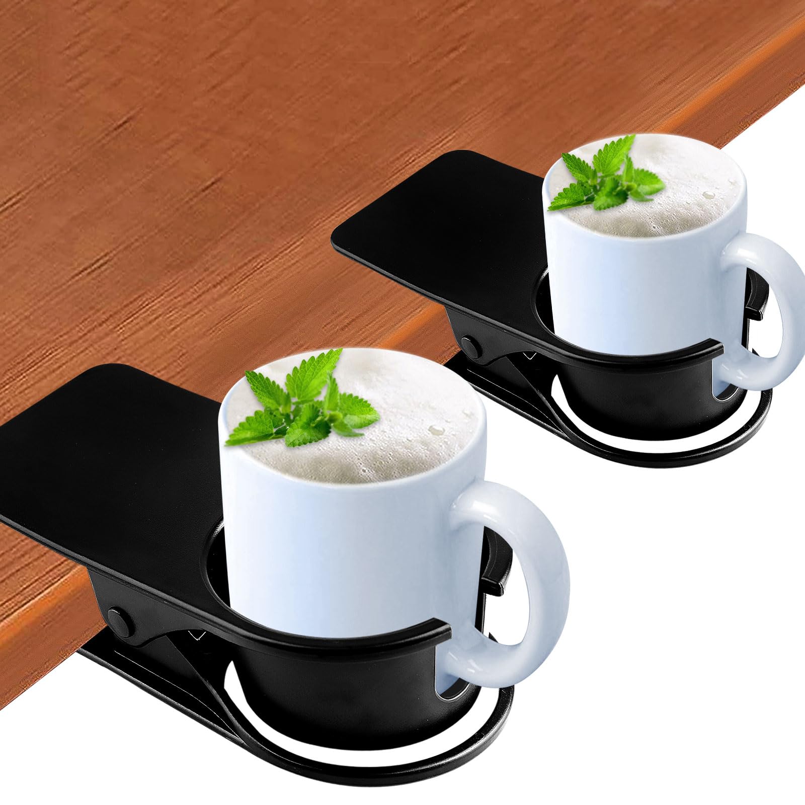 Photo 1 of 2PCS Drinking Cup Holder Clips, Kalolary Table Edge Cup Holder Clip Water Coffee Mug Holder Clip Desk Bottle Cup Stand Clip with Groove for Home & Office & Schoo (Black New)