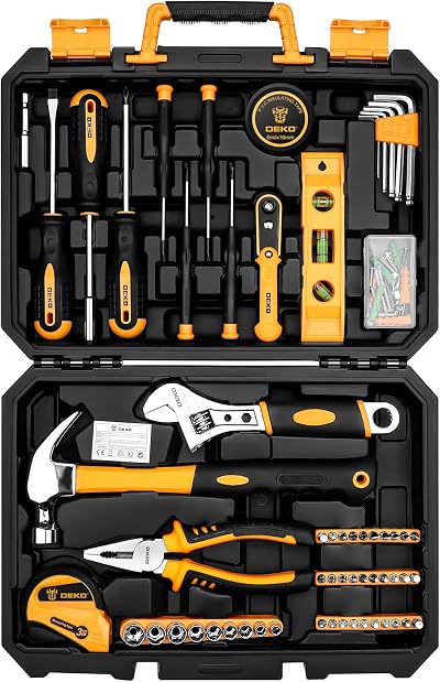 DEKO 100 Piece Home Repair Tool Set General Hand Tool Kit with Box