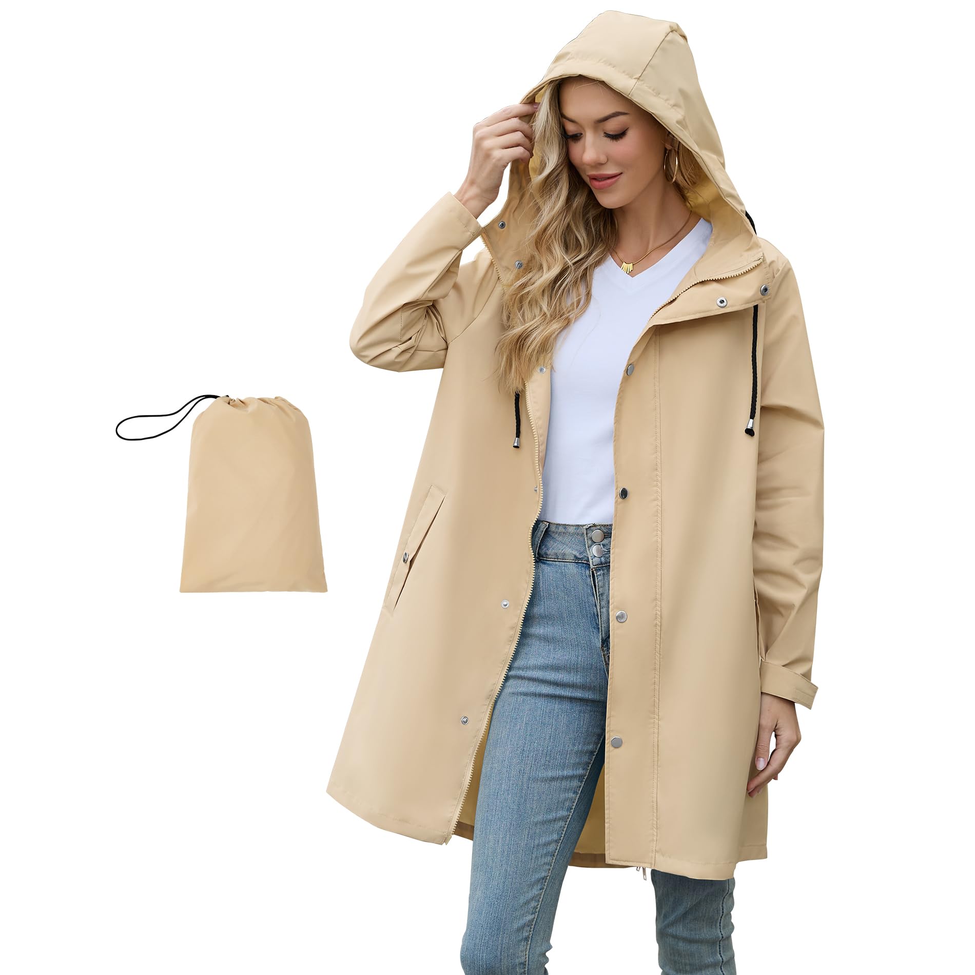 American Trends Long Rain Coat for Women Waterproof Rain Jacket Womens ...