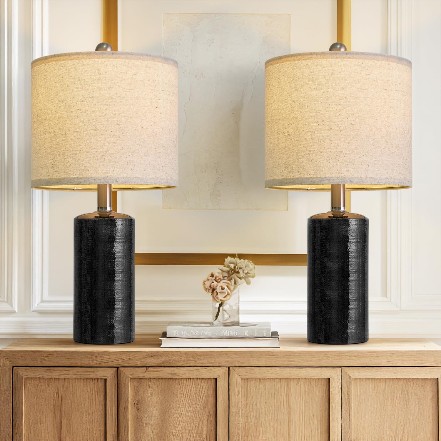 Photo 1 of G-SAFAVA 20.5" Small Table Lamps for Living Room Lamp Set of 2 Ceramic Lamps for Bedroom Bedside Lamps Modern Boho Lamps for Night Stands Farmhouse Nightstand Lamp Side End Table Lamp, Black