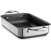 HexClad Hybrid 7x10 Inch Rectangular Nonstick Roasting Pan, Dishwasher Safe | Stay-Cool Handles, Dishwasher and Oven Safe up to 900&deg;F, Compatible with All Cooktops, Induction Ready