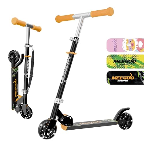 MEE GOO Scooter for Kids Ages 3+, 2 Wheels Light Up Gift Scooters for Girls Boys, Easy Folding Kids Scooter with 3 Levels Adjustable Handlebar and Rear Brake (Black)