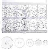 100 Pcs Clear Buttons, Buttons 2 Hole 5 Sizes of Round Mixed Button Round Plastic Button for Coats Dress Skirt DIY Crafts
