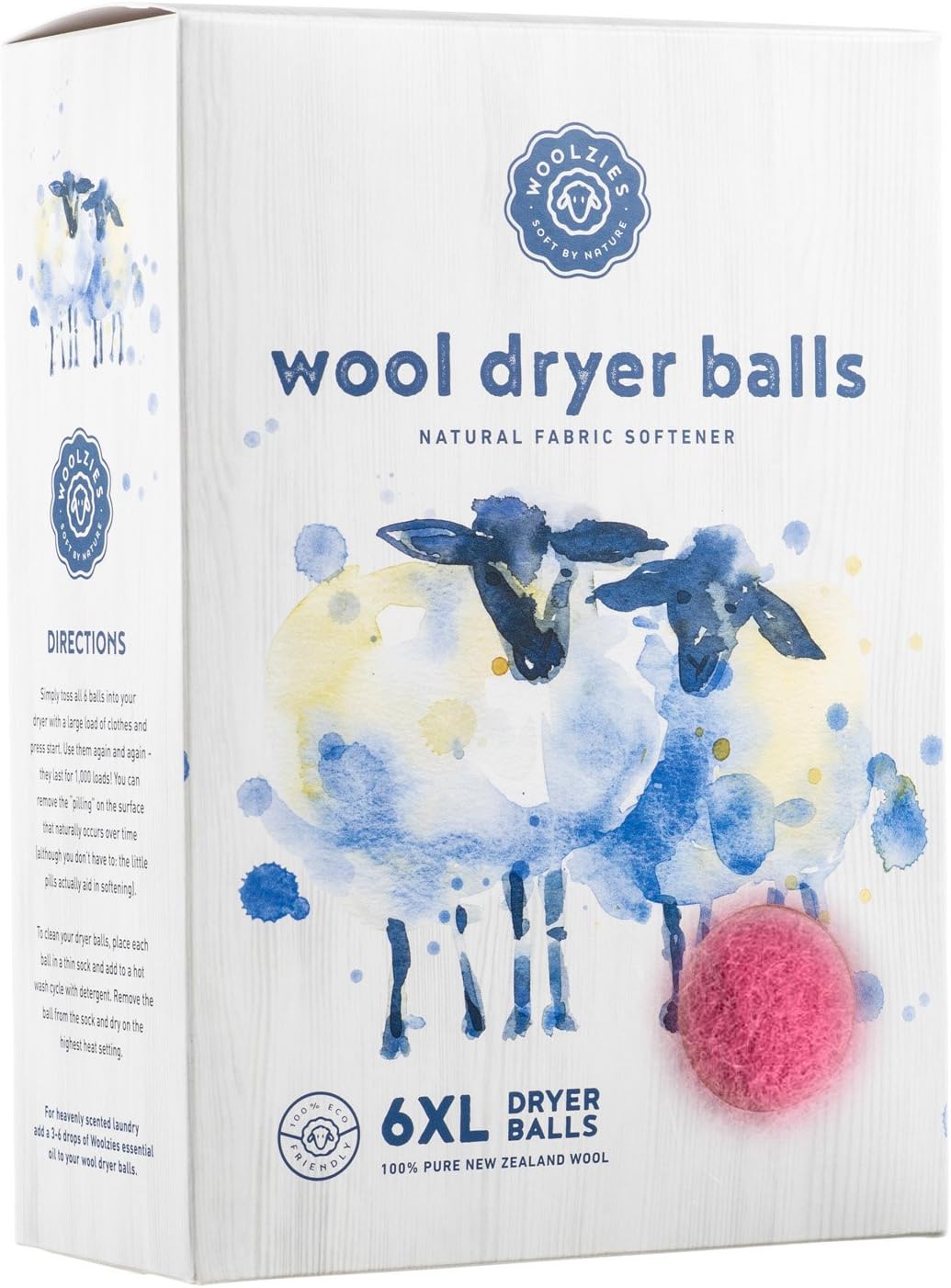 Woolzies Wool Dryer Balls Organic Big Wool Spheres Best Fabric Softener | 6-Pack XL Dryer Balls for Laundry is Made with New Zealand Wool | Use Laundry Balls for Dryer with Essential Oils (Pink)