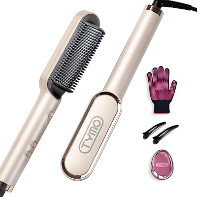 TYMO Hair Straightener Brush UK 2-in-1 Anti-Scald 5 Temp Gold