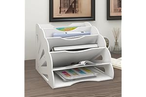 Natwind 5 Sectors File Folder Organizer Desktop White Office Supplies Storage Desk Organizer Mail Letter Tray File Sorter Document Notebook Storage Rack for Home Office School