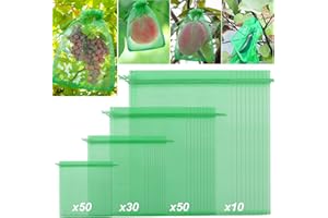BIOBUBANA 140 PCS Fruit Protection Bags, Fruit Netting Bags, Fruit Cover Mesh Bag with Drawstring, Garden Netting Bag for Father's Day, Mosquito Bug Insect Bird Net Barrier Bag for Vegetable Plant Flower(Green)