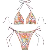 ZAFUL Womens Printed Triangle Bikinis 2 Piece Halter Bikini Sets High Cut Bathing Suit Side Tie Swimsuits