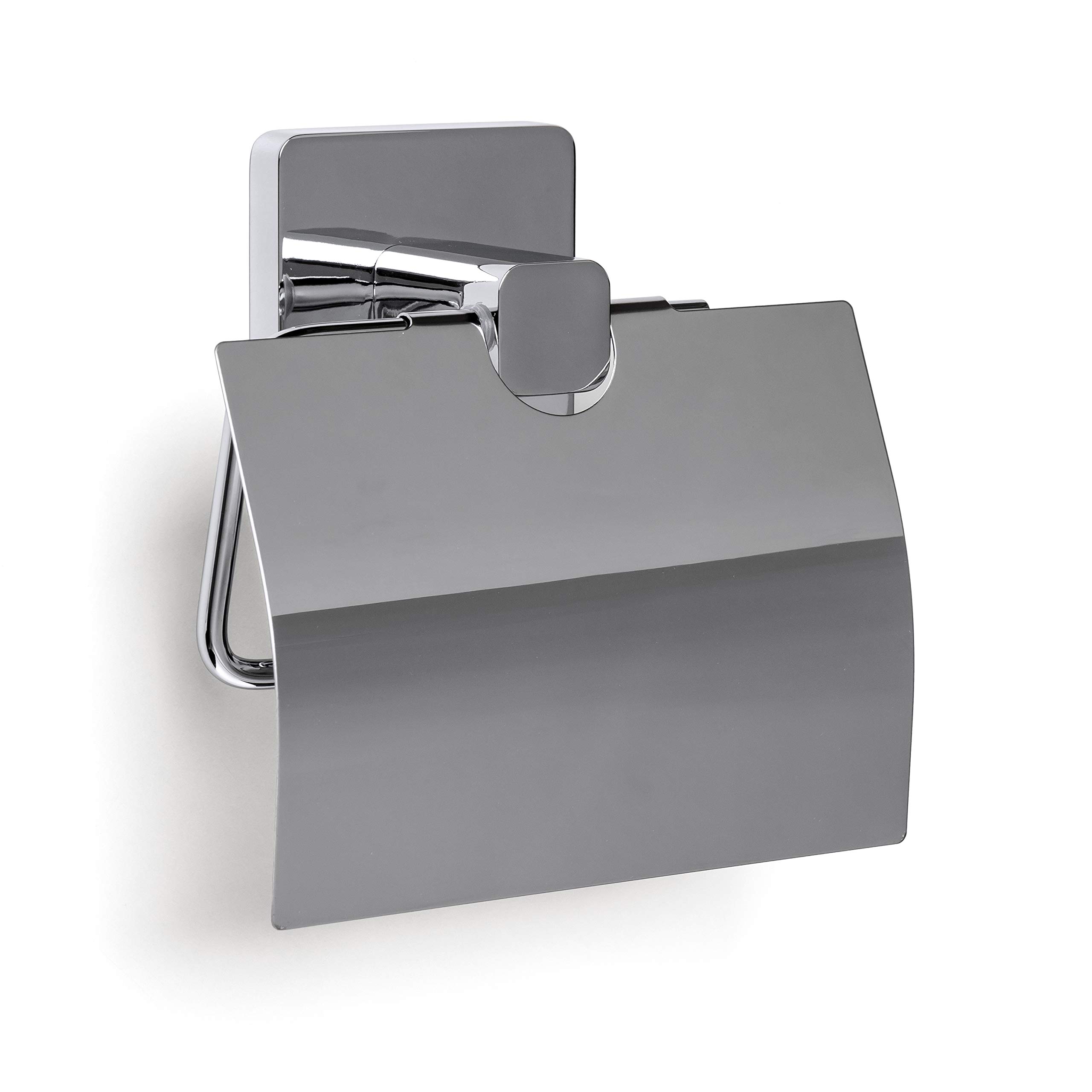 TATAY Roll holder with cover from the Kalo Collection, in chrome-plated zamak, with square line holder and 3M fixing system, convenient and undrilled