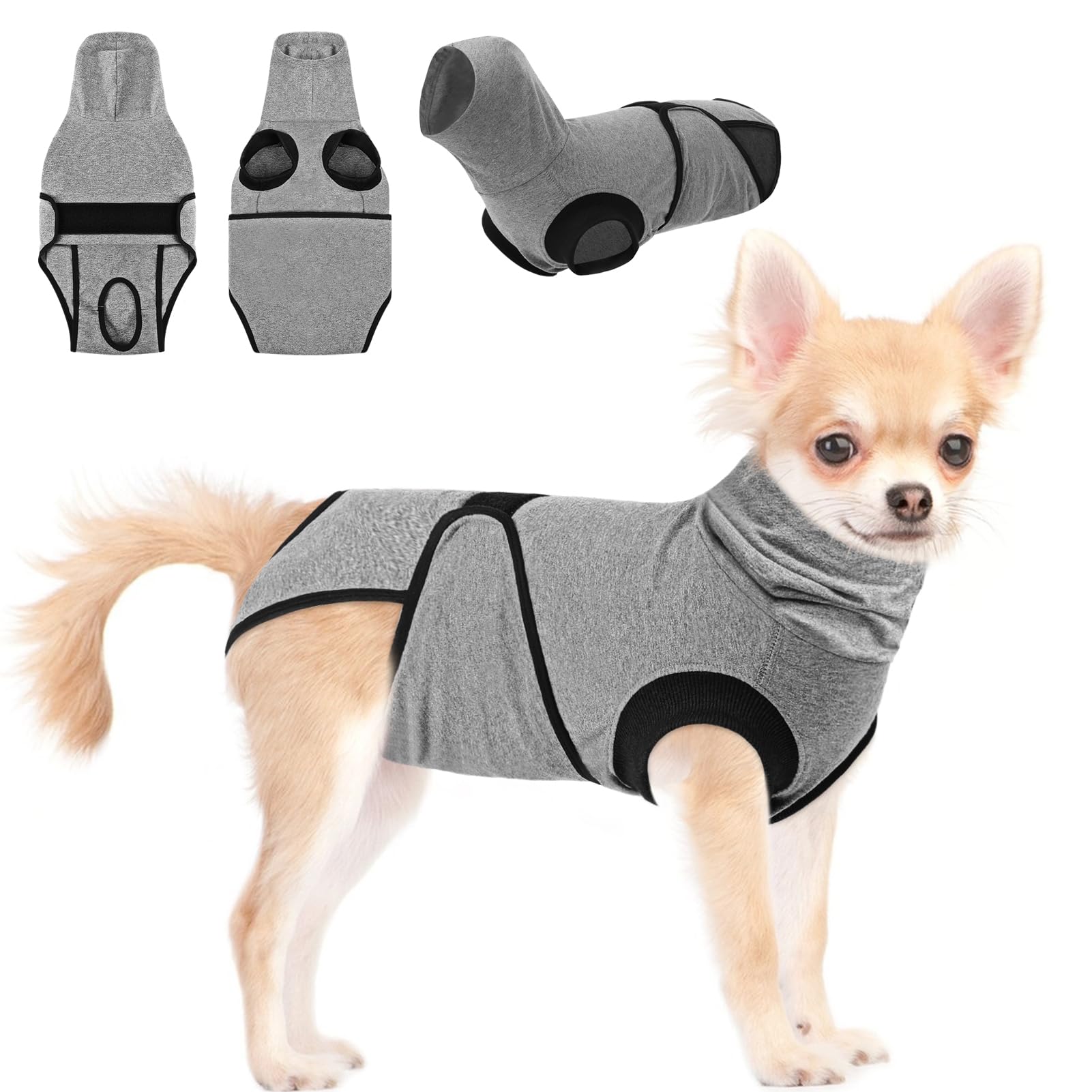 Photo 1 of Preferhouse Recovery Suit for Small Dogs After Surgery,Pet Surgery Recovery Bodysuit, Pet Calming Suit with Soft Ears Cover, Surgical Suit for Male Female Dog, Grey S