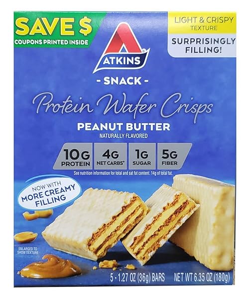ATKINS ANYTIME SNACKS PROTEIN WAFER CRISPS PEANUT BUTTER 5-1.27OZ BARS