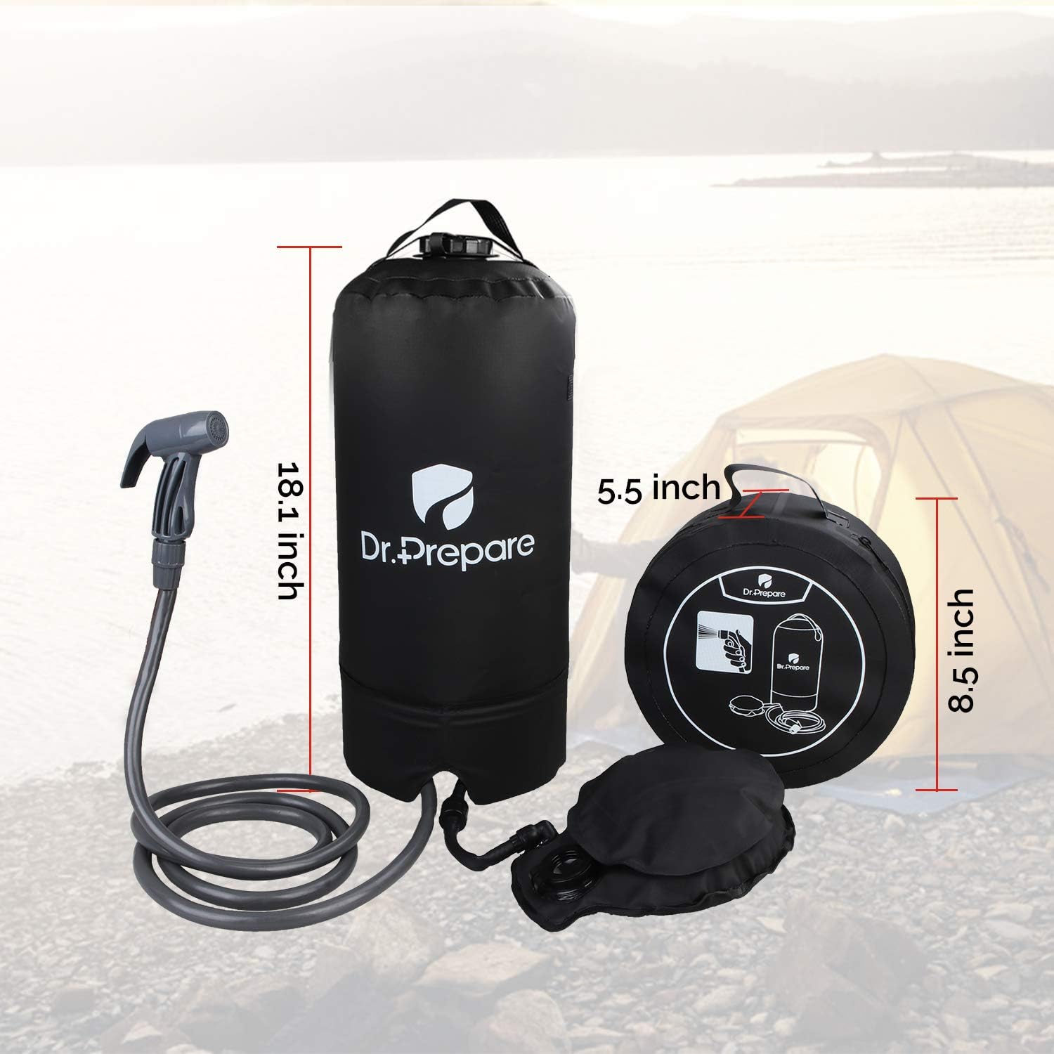DR.PREPARE Camping Shower, Portable Outdoor Camping Shower Camp Shower, Solar Shower with Upgraded Screw Lid, Pressure Foot Pump and Nozzle, Portable Shower for Camping Beach Hiking Trip[Upgraded Ver] : Sports & Outdoors