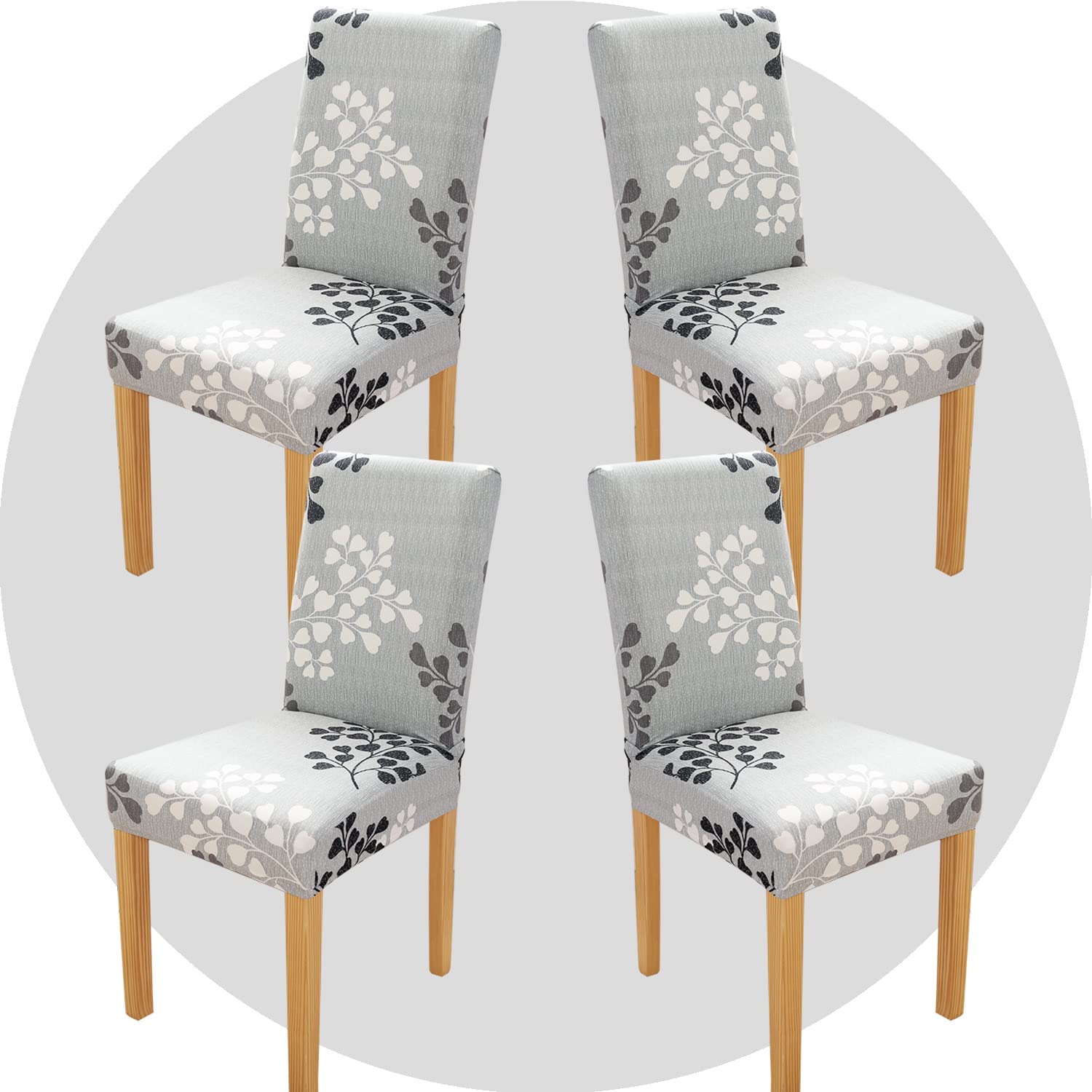 NDMMSO Dining Room Chair Covers Set of 4 Super Fit Stretch Removable Washable Dining Chair Protector Cover Seat Slipcover for Hotel, Dining Room, Ceremony, Banquet Wedding Party(Leaf Style)