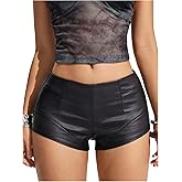 SHENHE Women's Y2k Faux Leather Micro Shorts Low Rise Sexy Party Club Mini Shorts Hot Pants