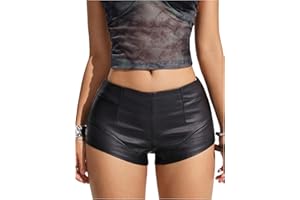 SHENHE Women's Y2k Faux Leather Micro Shorts Low Rise Sexy Party Club Mini Shorts Hot Pants